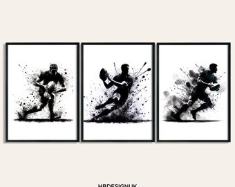 Rugby Wall Art Black - Set of 3 Rugby Poster Prints | Boys Bedroom Decor | A4 Wall Art | Rugby Gifts | Rugby Posters | Art Print | Artwork