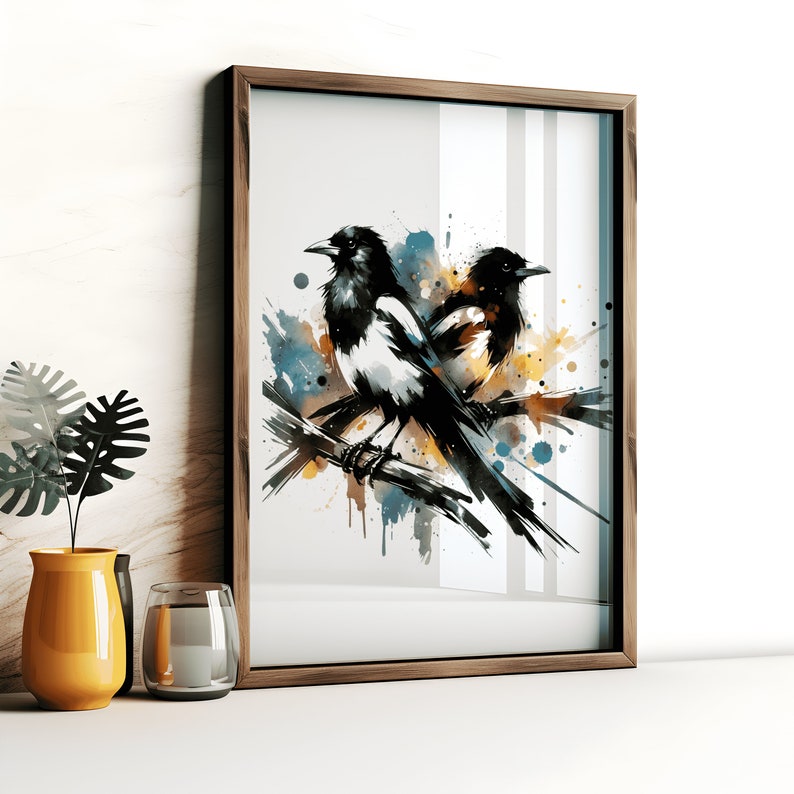 Magpie Print Set - 3 Magpies Posters | Watercolour Bird Prints | Wall ...
