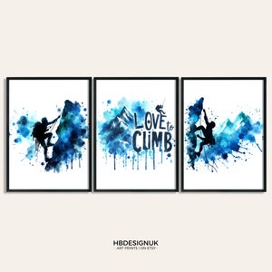 Climbing Art Print Set - Set of 3 Climbing Prints | Watercolour Art Pictures | Rock Climber Poster Decor | Sport Gifts | Decoration Artwork