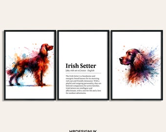 Irish Setter Dog Prints - Set of 3 Posters | Watercolor Definition Wall Art | Colourful Painting | Room Decor | Dogs Pet Artwork Gift