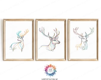 Minimalist Deer Wall Art - Line Drawing Prints | Stag Artwork | Modern Decor | Farmhouse Decor Wall Art  | Abstract Country Home Poster