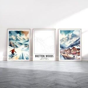 Ensemble d'impressions de ski de Bretton Woods - Poster d'art aquarelle | Oeuvre d'art murale de voyage | Cadeaux de ski | Décoration New Hampshire | Centre de villégiature | Cadeau snowboard