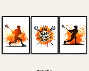 Boy Lacrosse Wall Art Poster Set - Set of 3 Lacrosse Posters | Watercolour Art Painting | Decoration Decor | Sport Gifts | Lacrosse Print