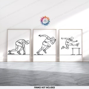Minimal Hürden Print 3er-Set Läufer Poster | Sprinter Gemälde | Leichtathletik Dekor | Laufende Kunst Poster Geschenke | Geschenk ausgeführt