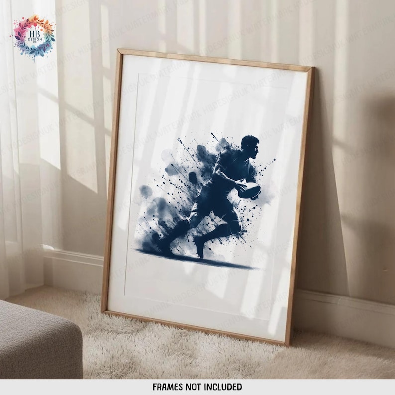 Rugby Player Prints Set of 3 Navy Posters Boys Bedroom Decor A4 Wall