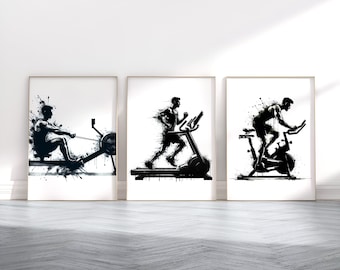 Set of 3 Home Gym Prints - 3 Gym Prints | Watercolour Design | Dumbbell Poster | Fitness Pictures | Kettlebell Painting Artwork | Gift Art