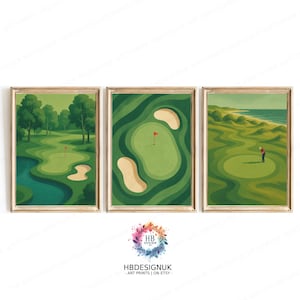 Golf Club Wall Art 3er-Set Kunstdrucke | Malerische Golf-Dekor für Haus, Büro oder Man-Cave | Golfer Geschenk | Poster | Ungerahmter Druck