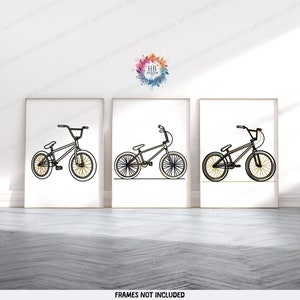 Minimal BMX Prints - Set of 3 Posters | Biking Wall Art Decor | Line Drawing Bike Artwork | Gold Boys Bedroom Print | BMX Poster Gifts