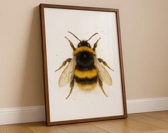 Bee Watercolour Art Print - Watercolor Painting, Wall Art, Bumblebee Artwork, Abstract Decor, Living Room Prints, Insect Poster Picture