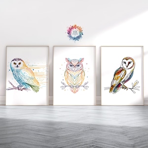 Minimal Owl Print Set - Owls Print | Bird Pictures | Animal Prints | Line Drawing Artwork Decor | Owl Picture | Colorful Abstract Owl Sketch