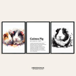 Guinea Pig Poster Set - Set of 3 Prints | Watercolor Print | Pet Present Picture | Animal Wall Art | Gift for Pets Lover | Birthday