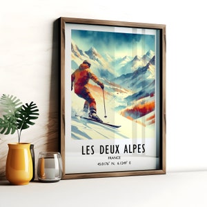 Les Deuz Alpes Poster Print - Watercolour Alpine Art  | Travel Wall Artwork | Skiing Gifts | French Alps Decor | Resort | Snowboarding Gift