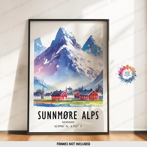 Norway Skiing Poster Print - Watercolour Ski Alpine Art  | Travel Wall Artwork | Skiing Gifts | Sunnmore Decor | Snowboarding Resort Gift