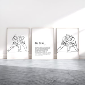 Set di poster Jiu Jitsu - 3 stampe / Regali di arte murale / Regalo di arti marziali / Regalo di definizione / Decorazione per camera da letto per ragazzi / Opera d'arte con linee per bambini