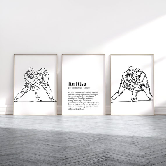 Jiu Jitsu Poster Set - 3 Prints | Wall Art Gifts | Martial Arts Gift | Definition Gift | Boys Bedroom Decor | Kids Line Art Artwork