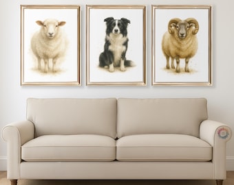 Sheep Watercolour Prints - Animal Wall Art Set, Watercolor Decor, Sheeps UK Farm Artwork, Country House, Modern Painting Print, Farmhouse
