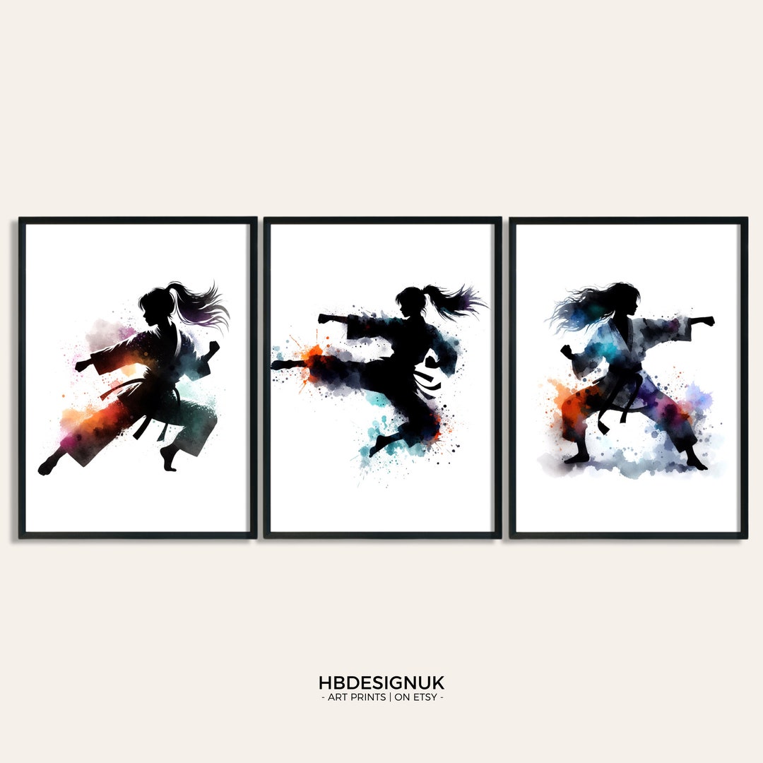 Girls Karate Bedroom Print Set Of 3 Karate Posters Watercolour Art girls-karate-bedroom-print-set-of-3-karate-posters-watercolour-art