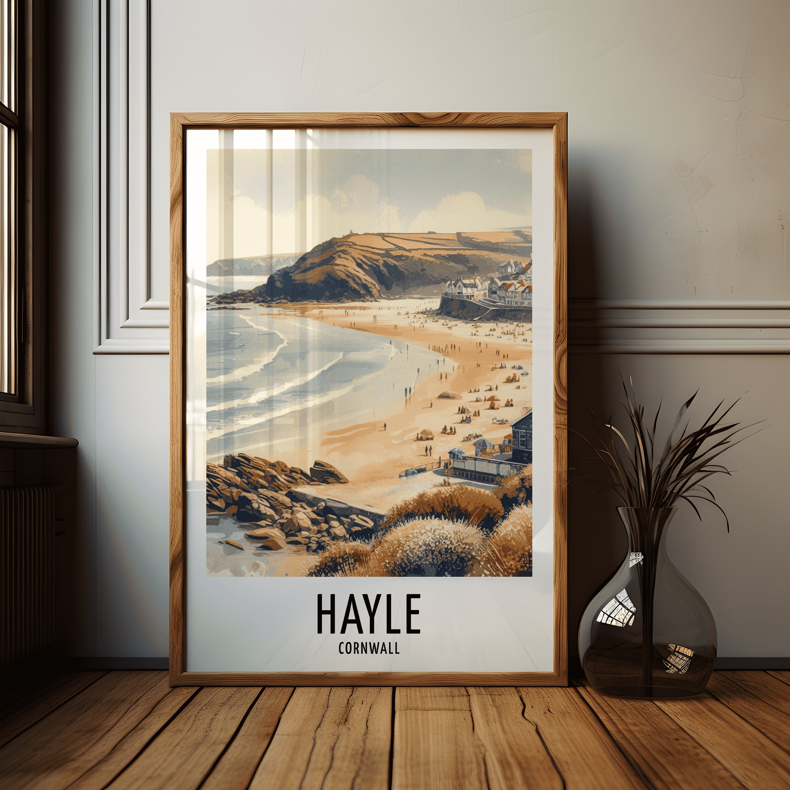 Hayle Travel Print - Watercolour Poster Design | Wall Artwork | Cornwall UK Gifts | Home Decor | Wall Art Gift | England Travel Picture