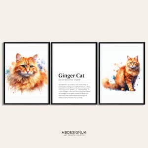 Ginger Cat Poster Set - Set of 3 Prints | Watercolor Print | Pet Present Picture | Cat Wall Art | Home Decor | Gift for Cat Lover | Birthday