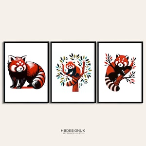 Red Panda Scandi Print Set - Set of 3 Posters | Red Panda Prints | Home Wall Decor | Animal Wall Art | Gifts | Scandinavian Artwork Poster