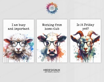 Animal Home Office Prints - Set of 3 Posters | Funny Quotes Decor | Work From Home Wall Art | WFH Gifts | Coworker Workplace Pictures
