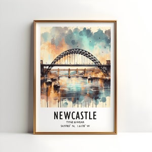 Newcastle Travel Print - Watercolour Poster Design | Travel Wall Artwork | Newcastle Upon Tyne Bridge Gifts | Home Decor | Wall Art | A3&A4