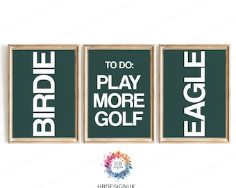 Golf Print Set - 3 Prints | Boys Bedroom Decor | Golfer Gift | Golfing Poster | Golf Lover Unframed Wall Art | Minimal Green Artwork