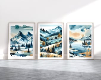 Nordic Scandinavian Print Set - 3 Watercolour Designs | Minimalist Scandi Wall Art | Scandanavian Design | Gallery Artwork | Home Decoration