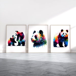 Panda Print Poster Set - 3 Designs | Watercolour Panda Bear Print | Wall Hanging Decor | Animal Wall Art | Wildlife Gifts | Artwork Pictures