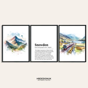 Mount Snowdon Poster Set - Set of 3 Prints | Watercolour Snowdonia Print | Wall Hanging Decor | Wall Art | Wales Gifts | Watercolor Artwork