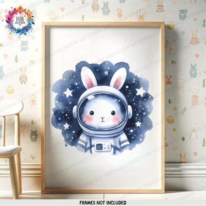 Kids Bunny Nursery Space Prints - Set of 3 Watercolour Posters | Boys ...