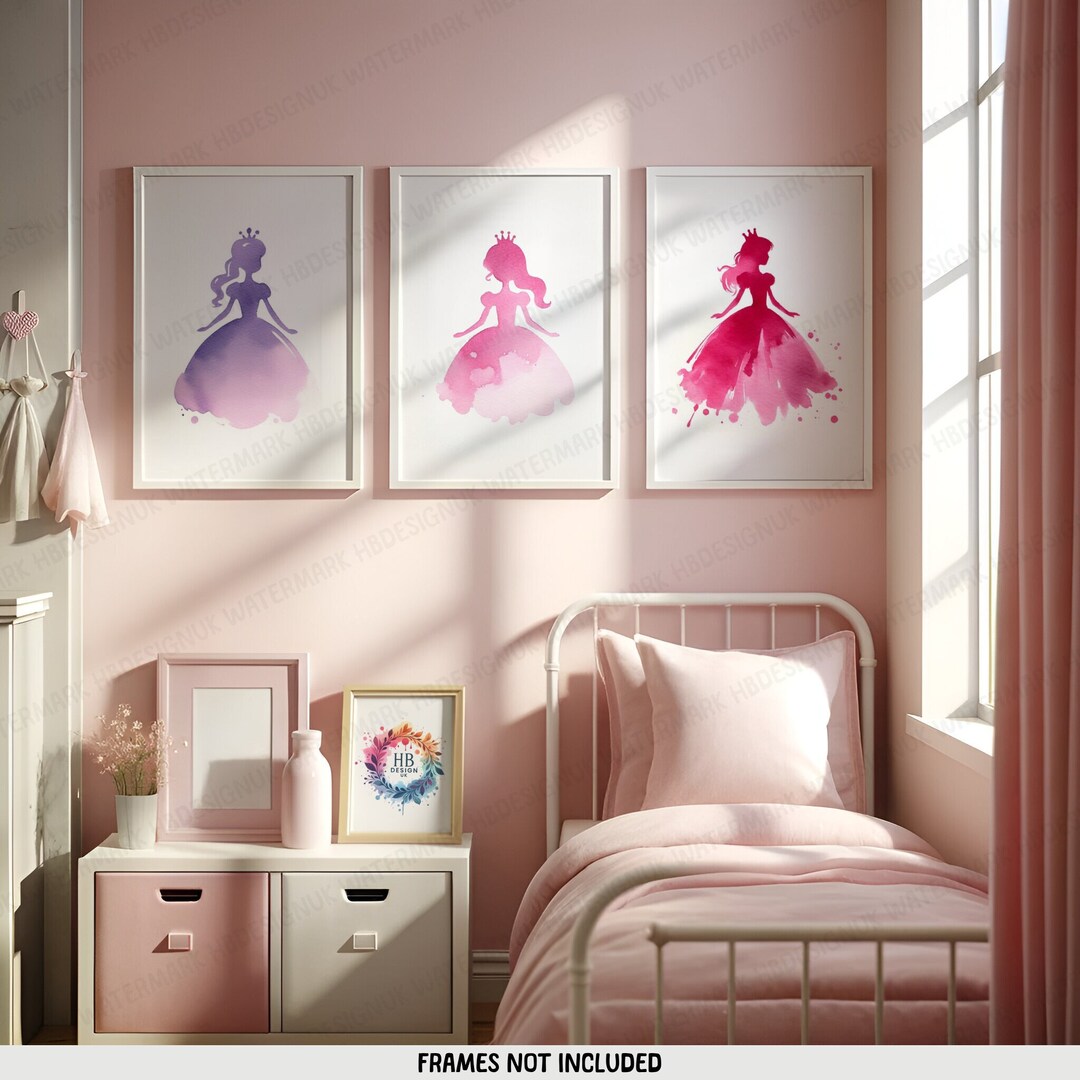 Girls Princess Nursery Prints - Set of 3 Pink Posters | Kids Princess ...