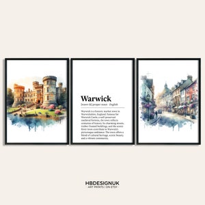 Warwick Poster Print Set - Set of 3 Posters | Castle Watercolour Picture Painting | Wall Hanging Artwork | Wall Art | Travel Art Decor