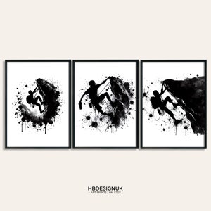 Climbing Wall Art Print Set - Set of 3 Climbing Prints | Watercolour Art Pictures | Rock Climber Poster Decor | Sport Gifts | Climb Artwork