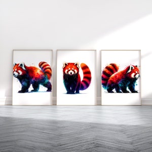 Red Panda Print Set - Set of 3 Posters | Watercolour Red Panda Print | Wall Hanging Decor | Animal Wall Art | Wildlife Gifts | Panda Artwork