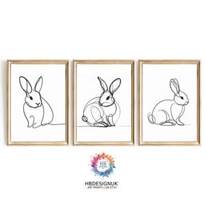 Rabbit Line Drawing Print Set of 3 | Minimalist Bunny Sketch Wall Art | Black & White Animal Decor | Gift for Pet or Art Lovers | A3 A4