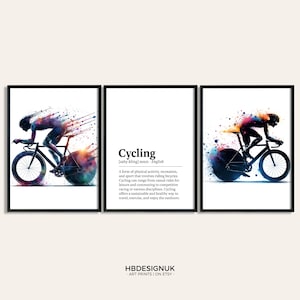 Cycling Poster Print - Set of 3 Pictures | Biker Print Set | Watercolour Posters | Mountain Bike Gifts | Decor Prints | Cycler Wall Art