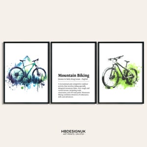 Mountain Bike Poster Set - Set of 3 Prints | Watercolor Painting | Watercolour Picture | Biker Wall Art | Biking Gifts | Mountain Bike Decor