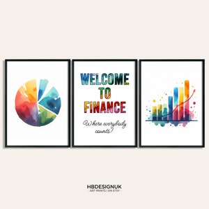 Finance Office Prints - Set of 3 Posters | Accountant Gifts | Bookkeeper Wall Art | Accounting Team Decor | Watercolour Artwork Office