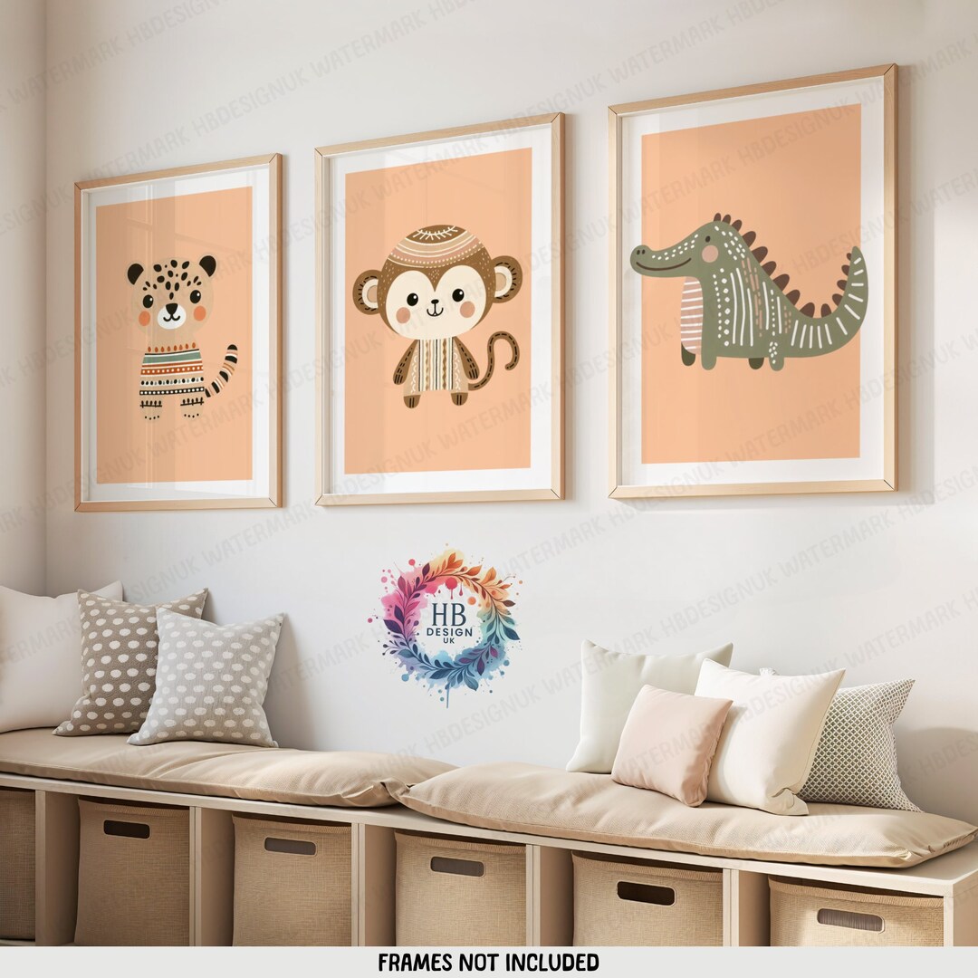 Boho Animal Nursery Prints - Set of 3 Posters | Safari Kids Playroom ...