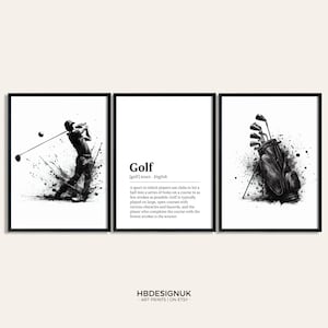 Golf Print Set - Set of 3 Golfing Posters | Golf Gifts for Men | Watercolour Prints | Gift for Golfer | Golf Wall Art Decor | Boys Bedrrom