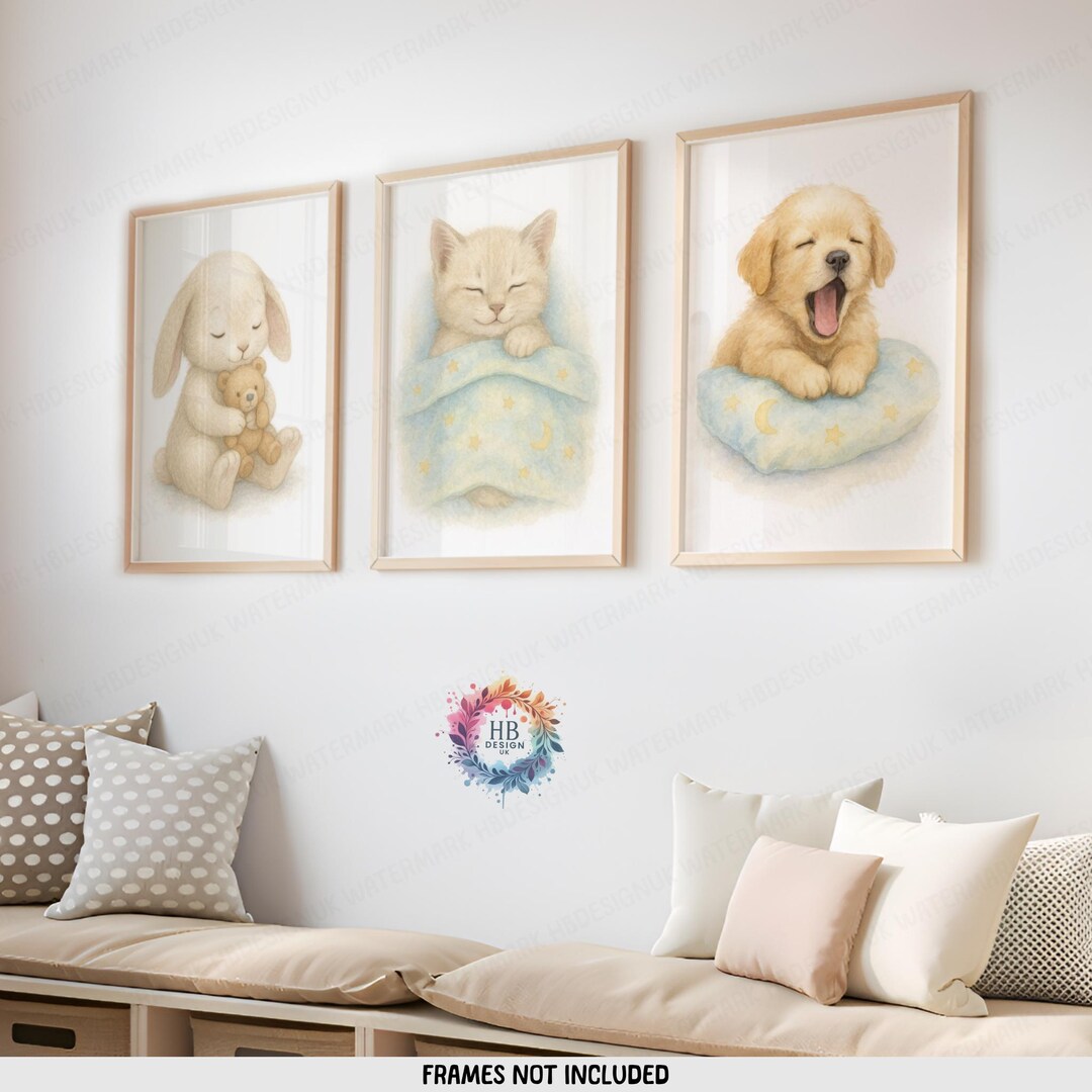 Sleeping Animal Nursery Prints - Set of 3 Toddler Girls Decor ...