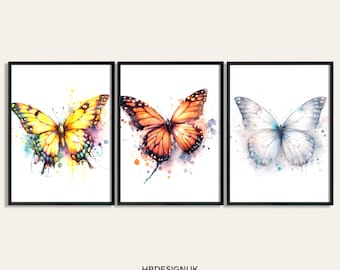 Butterfly Poster Set - Set of 3 Prints | Watercolor Painting | Watercolour Picture | Insect Wall Art | Butterflys Gifts | Butterfly Decor