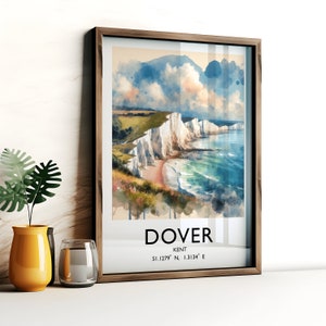 Dover Travel Print - Watercolour Poster Design | Travel Wall Artwork | White Cliffs of Dover Gifts | Home Decor | UK Wall Art Gift | A3 & A4