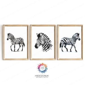Black and White Zebra Prints - Set of 3 Posters | Zebra Wall Decor | Living Room Artwork | Bathroom Print Style | Zebra Abstract Painting