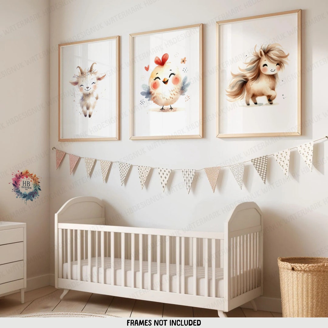 Kids Farm Animal Prints - Set of 3 Posters | Nursery Bedroom Decor ...