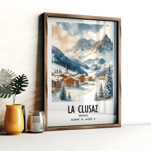 La Clusaz Ski Poster Print - Watercolour Art Decor  | Travel Wall Artwork | Skiing Gifts | French Alps | Mountain Resort | Gift Snowboard