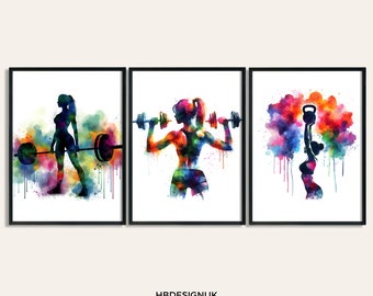 Home Gym Decor Print Set of Gym Posters Watercolour Posters