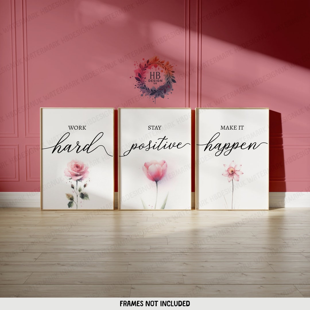 Pink Home Office Prints - Set of 3 Posters | Minimalist Desk Decor ...