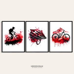 Mountain Bike Print - Set of 3 Posters | Watercolor Painting | Watercolour Picture | Mountain Biker Poster | Wall Art Gifts for Biking